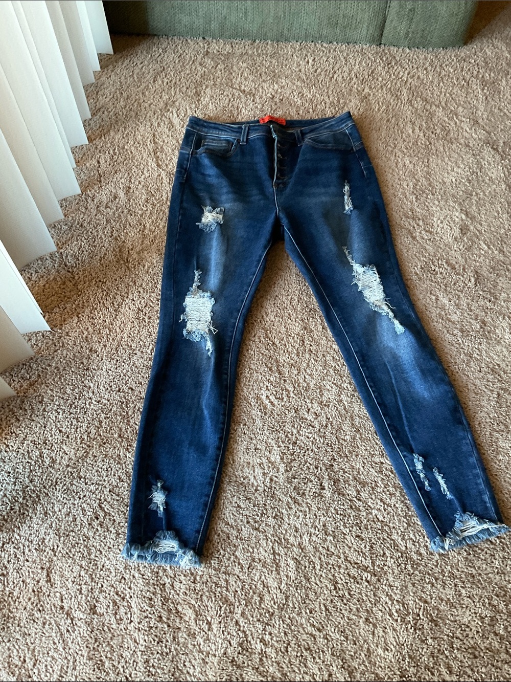 Wax Jeans Butt I Love You, dark blue distressed, Junior size 13/31 skinny leg - Picture 3 of 12